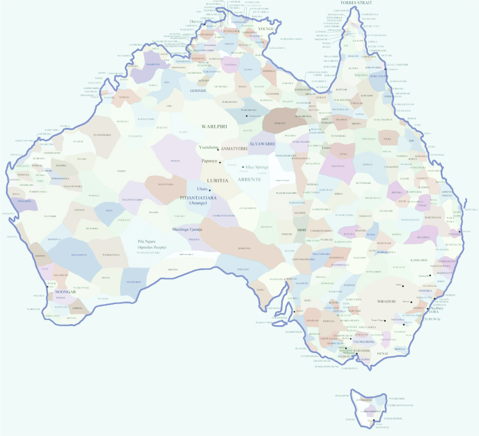A photo of a map of Australia with a pin noting where Alyawarra country is located and where Banjo was born and lived