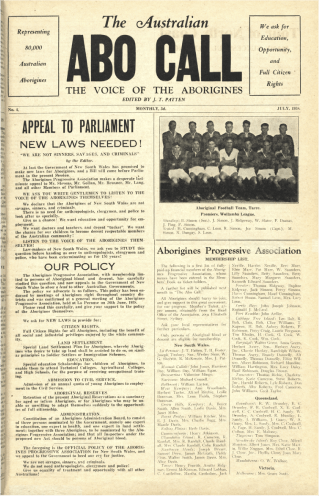 Photo of the Australian ABO Call, The Voice of the Aborigines letter from 1938