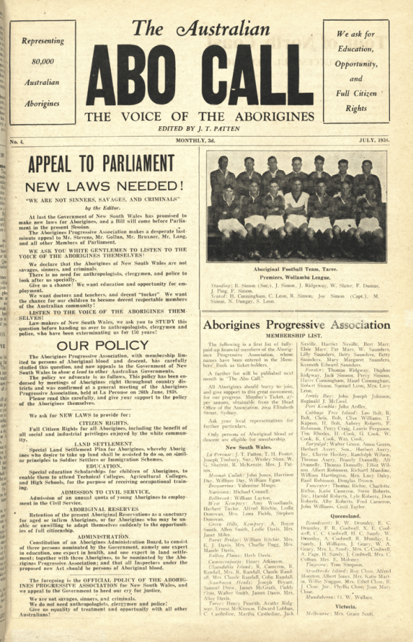 Photo of the Australian ABO Call, The Voice of the Aborigines letter from 1938