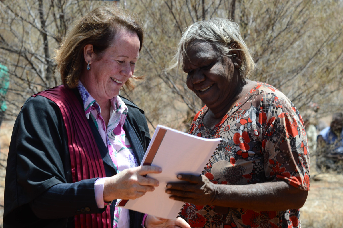 A photo of Justice Mortimer and Eadie Homes, Federal Court at Honeymoon Bore 2014